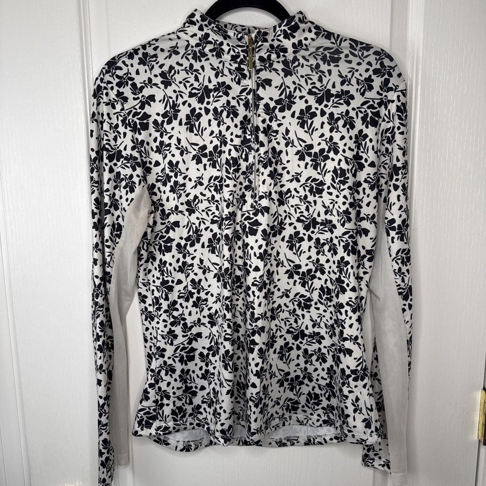American Outdoorsman Womens L Quarter Zip Sun Shirt Black White Floral Golf Top
